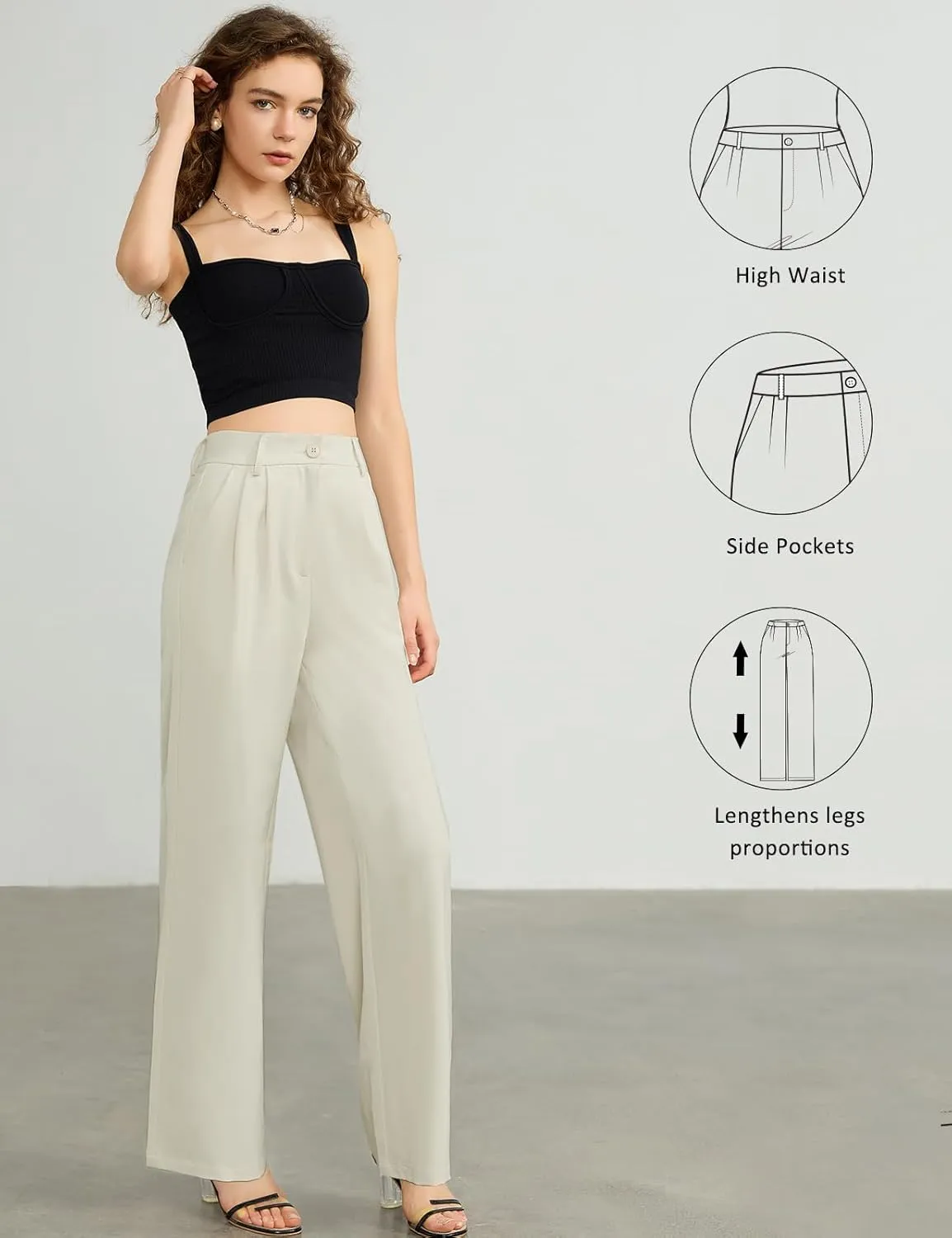 Tapata Women Wide Leg Pants High Waisted Dress Trousers Casual Elastic Pockets Business Work Slacks