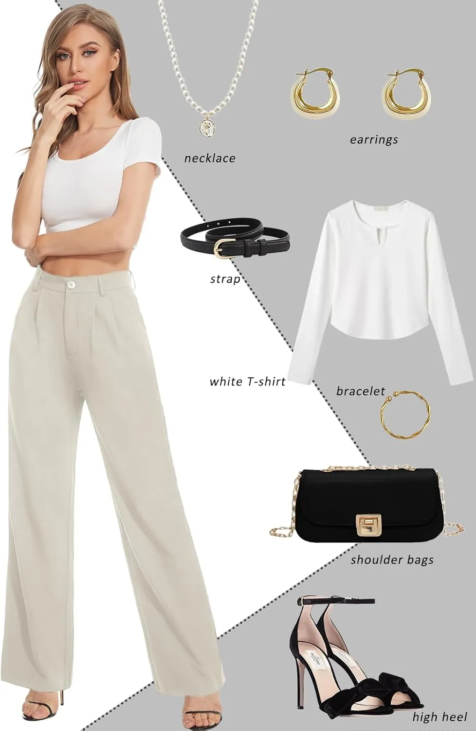 Tapata Women Wide Leg Pants High Waisted Dress Trousers Casual Elastic Pockets Business Work Slacks