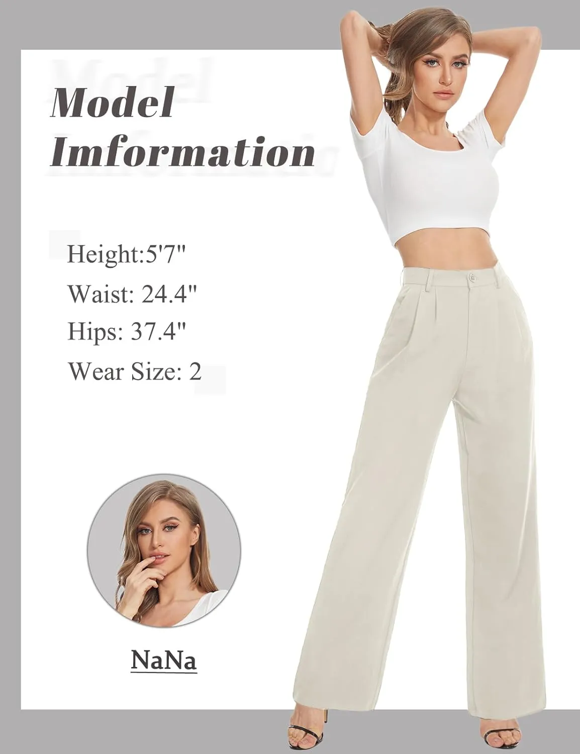 Tapata Women Wide Leg Pants High Waisted Dress Trousers Casual Elastic Pockets Business Work Slacks