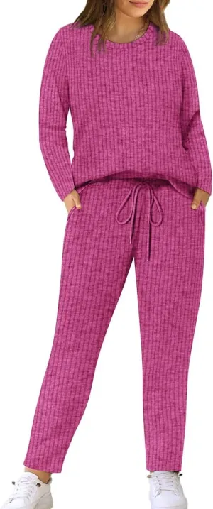 TIYOMI Plus Size 2 Piece Outfits Long Sleeved Lounge Tracksuit Travel Loungewear Sets Pajamas Tracksuit Autumn Winter