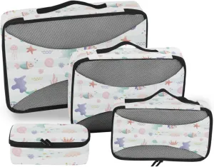 Travel Bags Organizer for Luggage 4 Set Suitcase Organizer Packing Cubes Travel Pcking Cubes Sea Fish