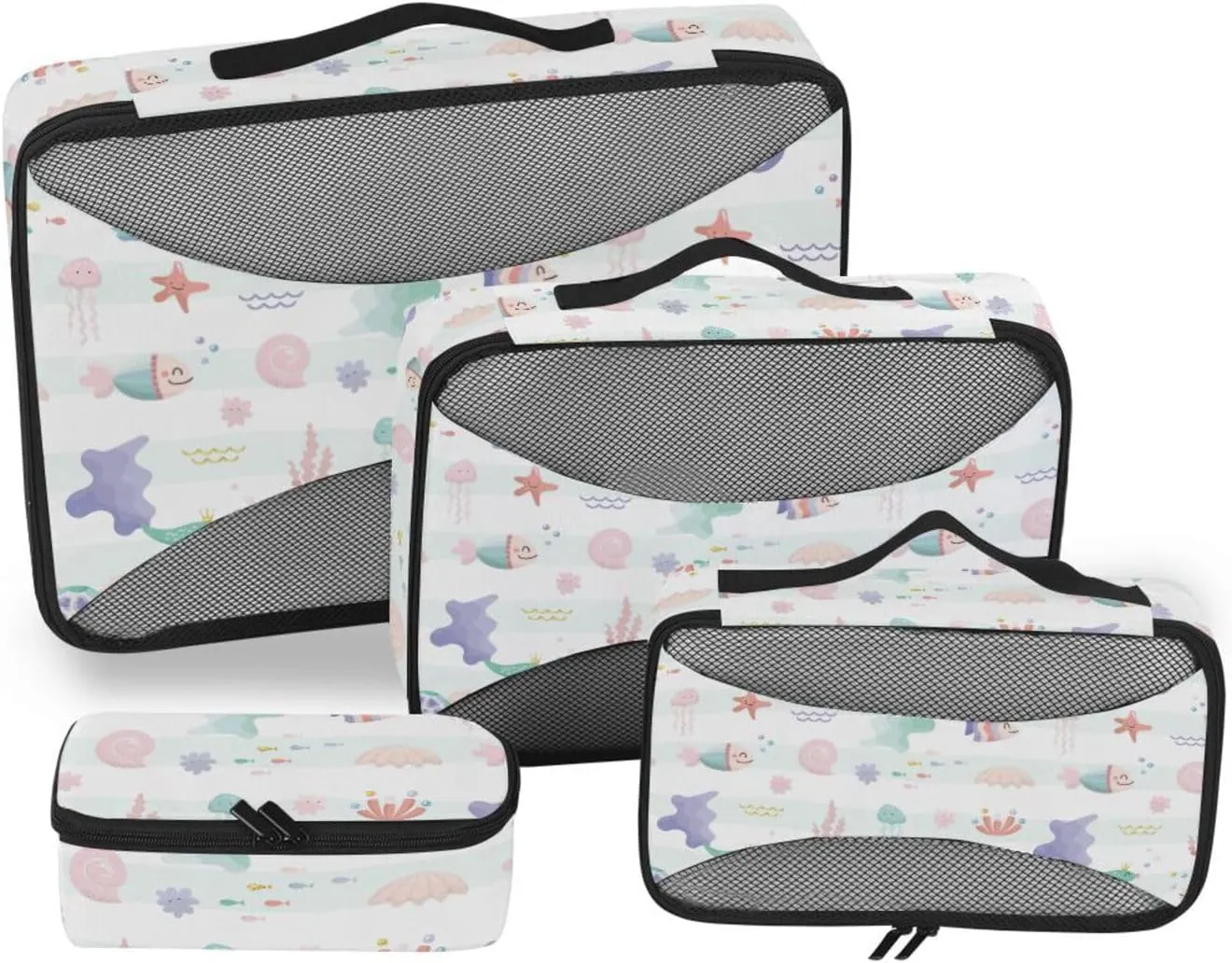 Travel Bags Organizer for Luggage 4 Set Suitcase Organizer Packing Cubes Travel Pcking Cubes Sea Fish