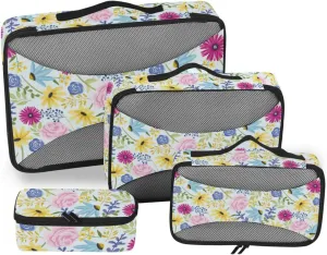 Travel Cubes 4 Set Luggage Organizer Bags Travel Cubes for Packing Women Packing Cube Daisy Rose Floral