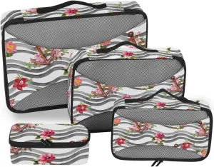 Travel Cubes 4 Set Luggage Packing Cubes Luggage Packing Cubes for Travel Paxking Cubes Flowers and Sea Waves