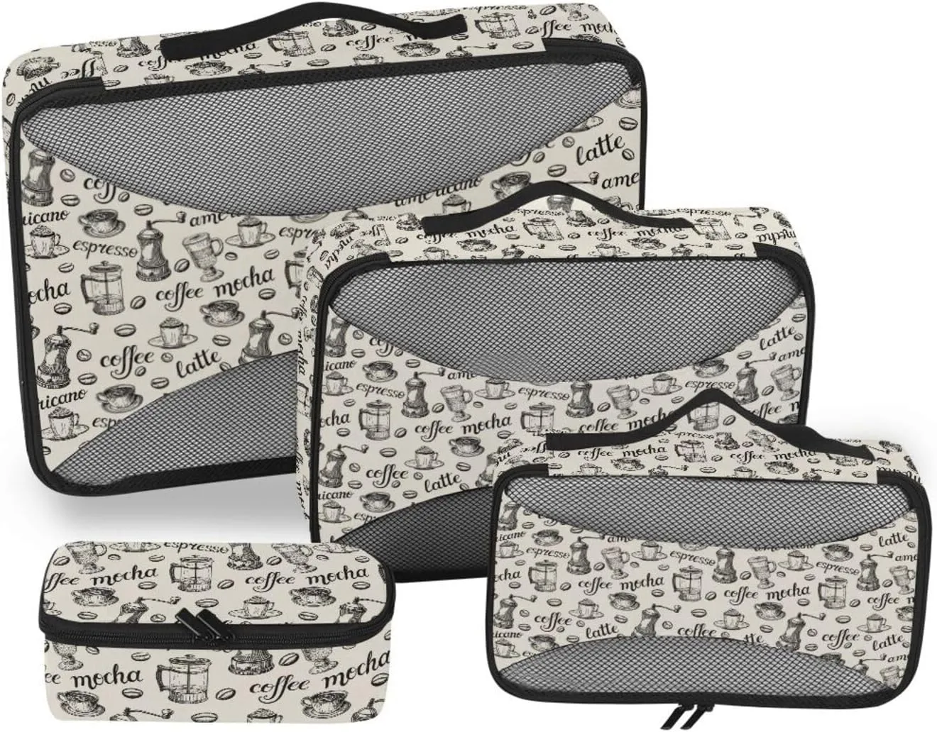 Travel Cubes for Packing Set of 4 Luggage Organizer Travel Cubes for Luggage Packing Cuves Coffee Different Names