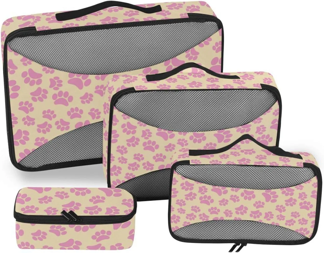 Travel Cubes Set of 4 Luggage Bags Organizers Travel Cube Packing Cuves Puppy Footprints