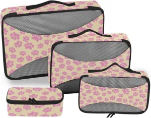 Travel Cubes Set of 4 Luggage Bags Organizers Travel Cube Packing Cuves Puppy Footprints