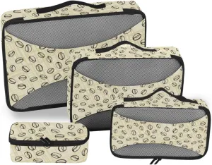 Travel Packing Cubes 4 Set Luggage Cubes Packing Cubes for Travel Women Pcking Cubes Coffee Beans Pattern