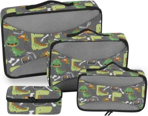 Travel Packing Cubes Set of 4 Luggage Organizer Bags Luggage Packing Cubes for Travel Paxking Cubes Cartoon Dinosaurs