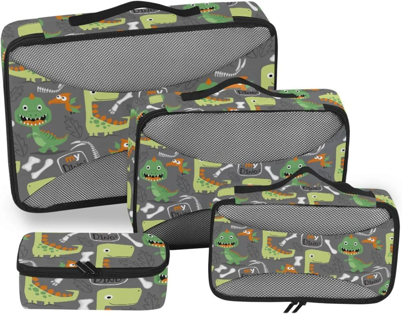 Travel Packing Cubes Set of 4 Luggage Organizer Bags Luggage Packing Cubes for Travel Paxking Cubes Cartoon Dinosaurs