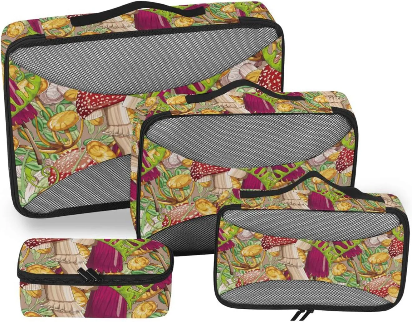 Travel Packing Cubes Set of 4 Luggage Organizer Bags Suitcase Cubes Packing Cubea Colored Mushrooms