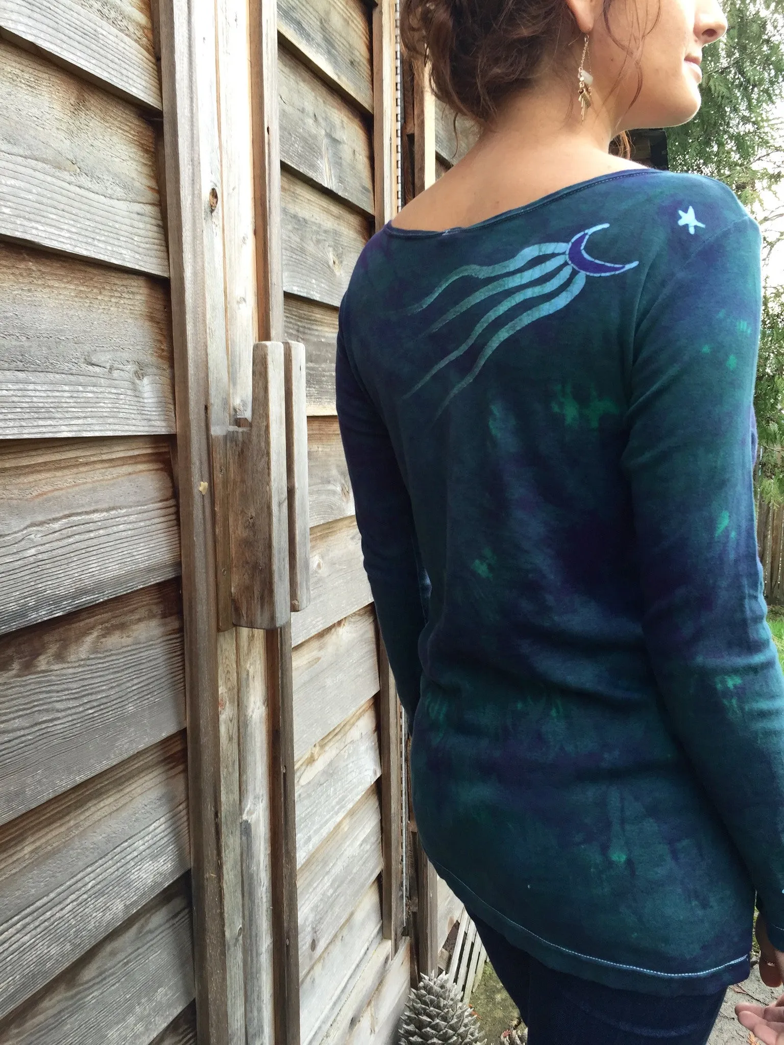 Tree Of Life in Teal and Purple Long Sleeve Batik Top