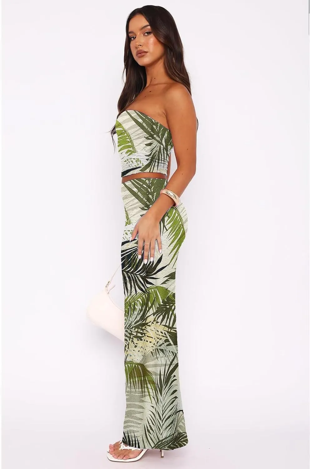 Two Piece Dress Outfits for Women Sleeveless Tube Tops Bodycon Maxi Dress Summer Strapless Crop Top Sexy Suits Set