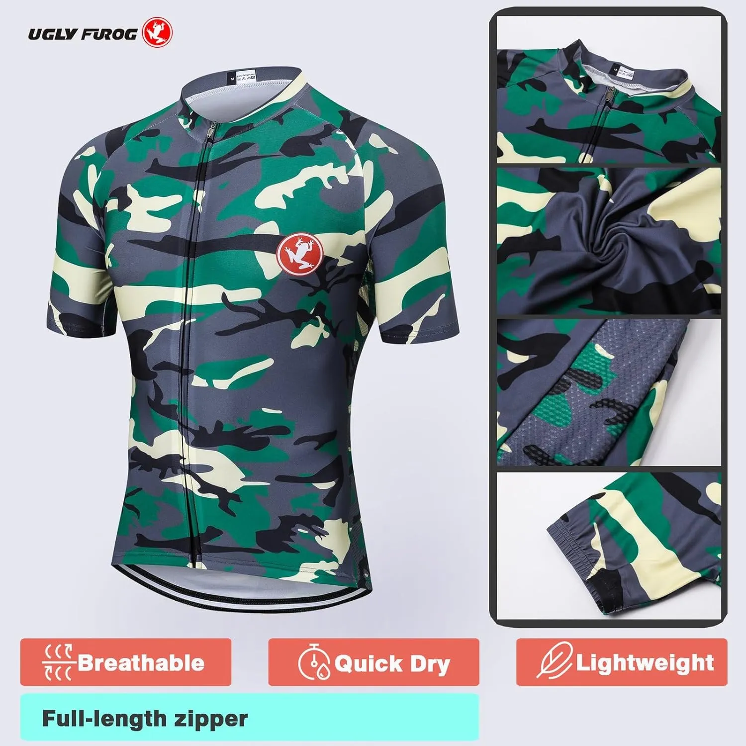 UGLY FROG Mens Breathable Cycling Jersey Biker Short/Long Sleeve Shirt Quick Dry Full Zip Men's Bicycle Jacket with Pockets