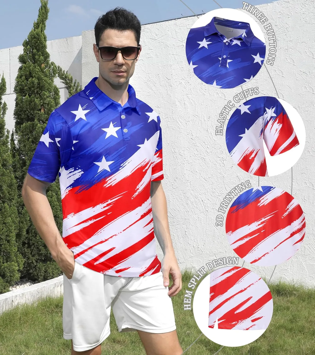 uideazone Mens Golf Shirt Dry Fit Athletic Polo Shirts Moisture Wicking Performance 3D Print Short Sleeve