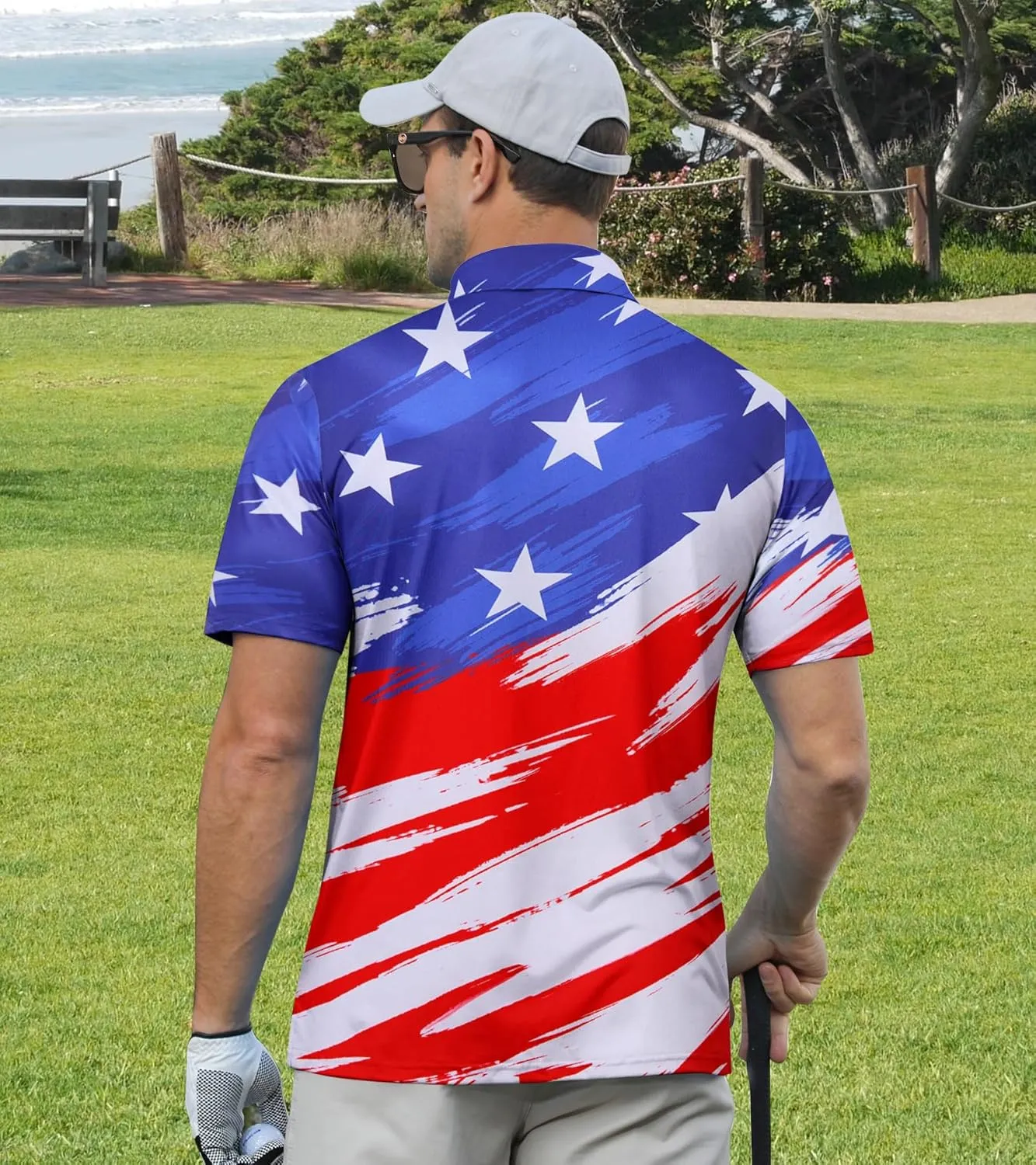 uideazone Mens Golf Shirt Dry Fit Athletic Polo Shirts Moisture Wicking Performance 3D Print Short Sleeve