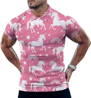 Uni-Corn-s Rainbow Mens Polo Shirts Quick Dry Short Sleeve Golf Slim Fit T Shirt