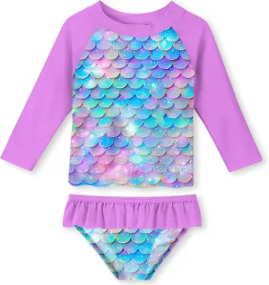 UNIFACO Toddler Girls Swimsuit Rashguard Set Summer Beach Breathable Tankini with UPF 50  Sun Protection 2-8T