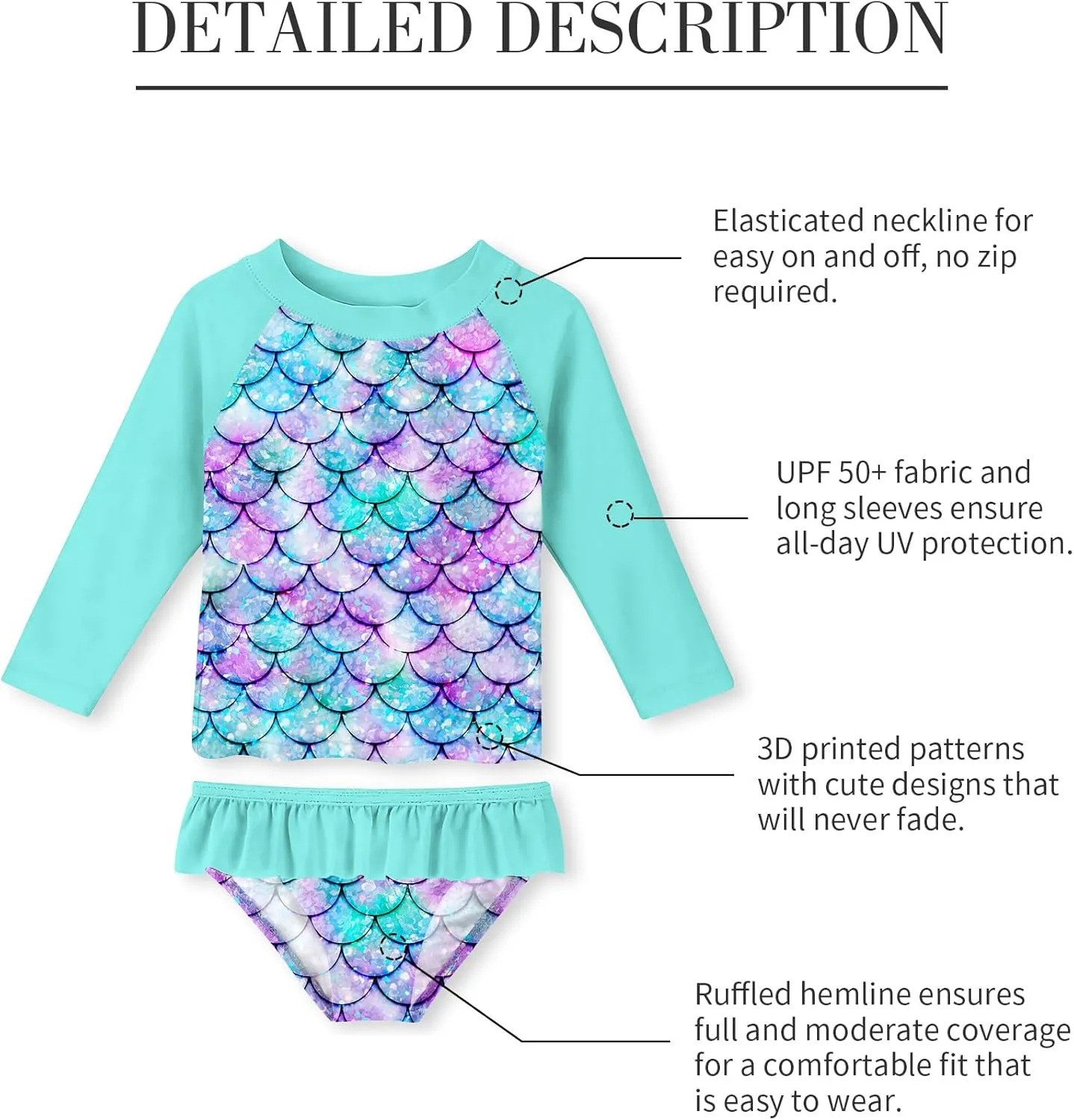 UNIFACO Toddler Girls Swimsuit Rashguard Set Summer Beach Breathable Tankini with UPF 50  Sun Protection 2-8T