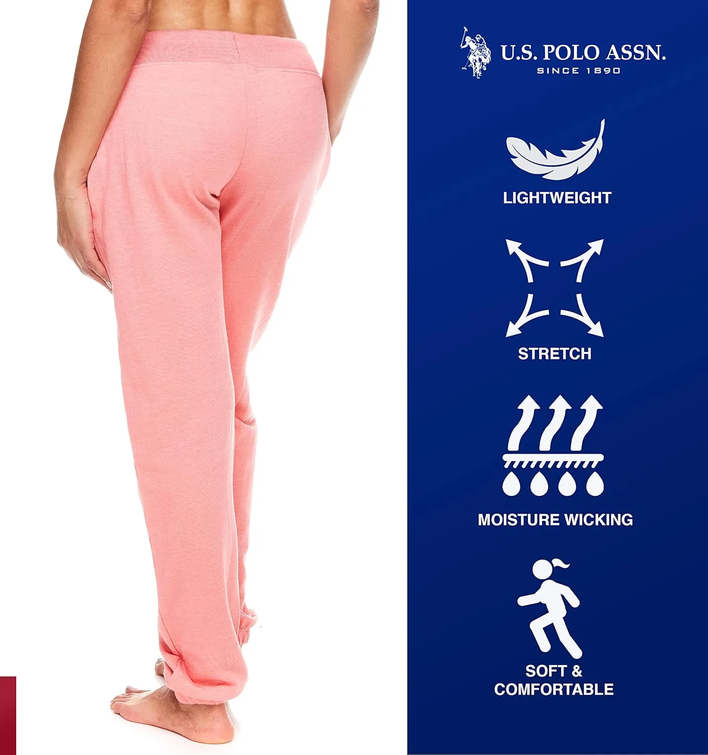 U.S. Polo Assn. Essentials Womens Sweatpants with Pockets, Comfy and Breathable French Terry Joggers for Women