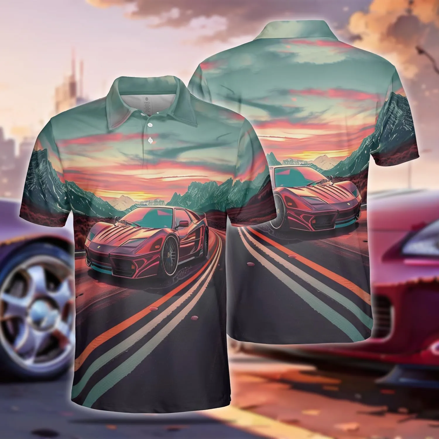 Vehicle Golf Shirt Men Funny Golf Polos for Men Dry Fit- Car Racing Golf Polo Shirts Hawaiian Polo Golf Outfits (MP_PL_39)