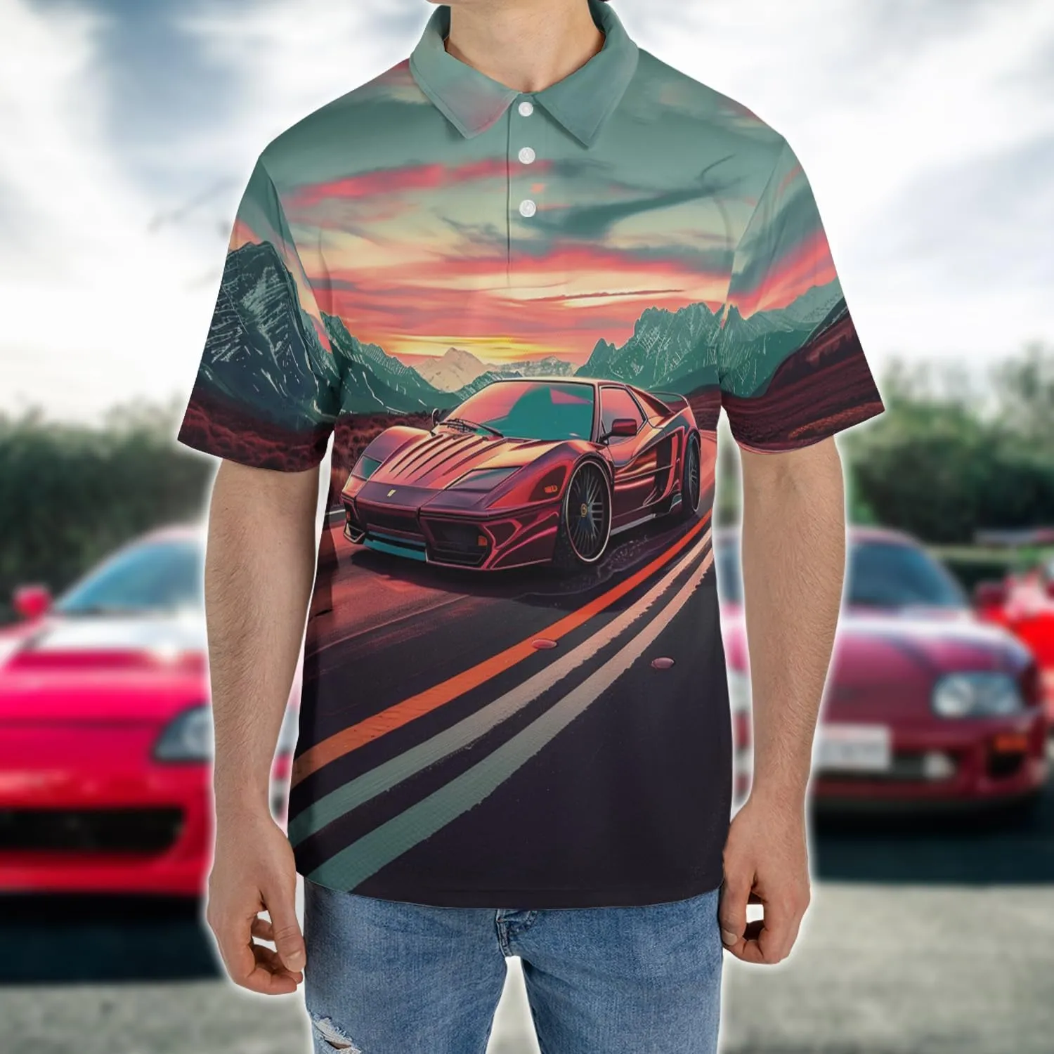 Vehicle Golf Shirt Men Funny Golf Polos for Men Dry Fit- Car Racing Golf Polo Shirts Hawaiian Polo Golf Outfits (MP_PL_39)