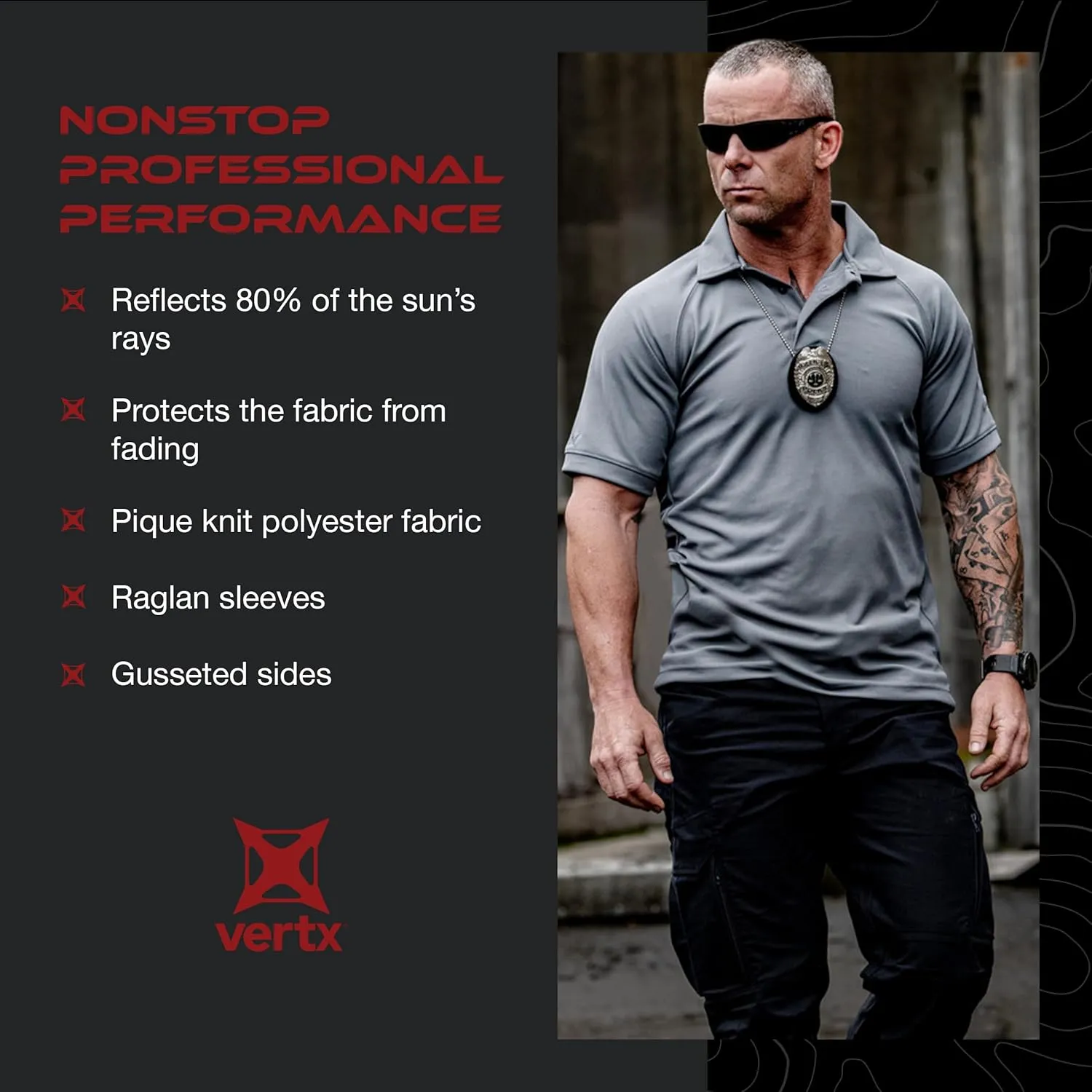Vertx Mens Tactical Polo Shirt, Short Sleeve T-Shirt, Breathable, Moisture-Wicking, Outdoor Performance Tactical, Relaxed Fit