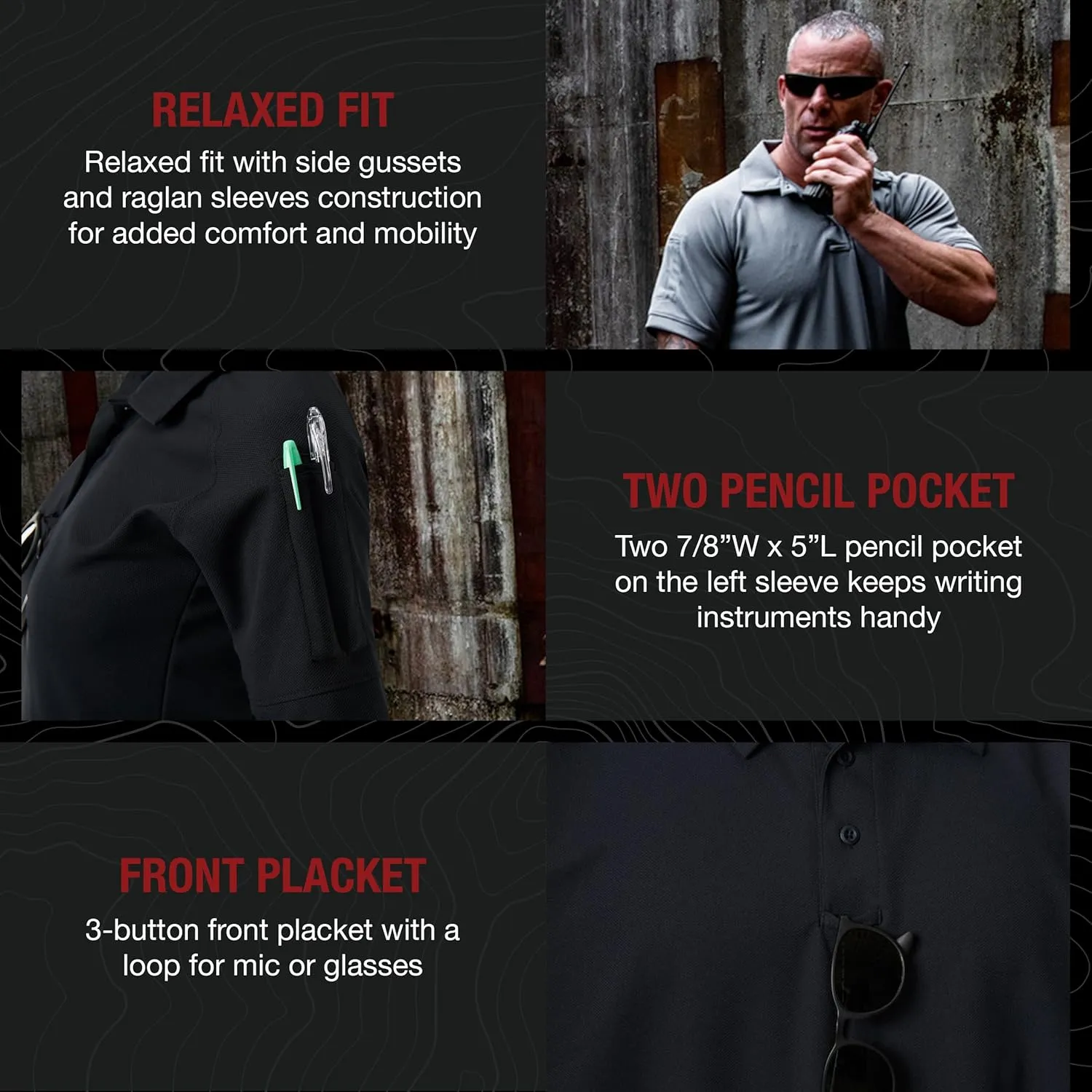 Vertx Mens Tactical Polo Shirt, Short Sleeve T-Shirt, Breathable, Moisture-Wicking, Outdoor Performance Tactical, Relaxed Fit