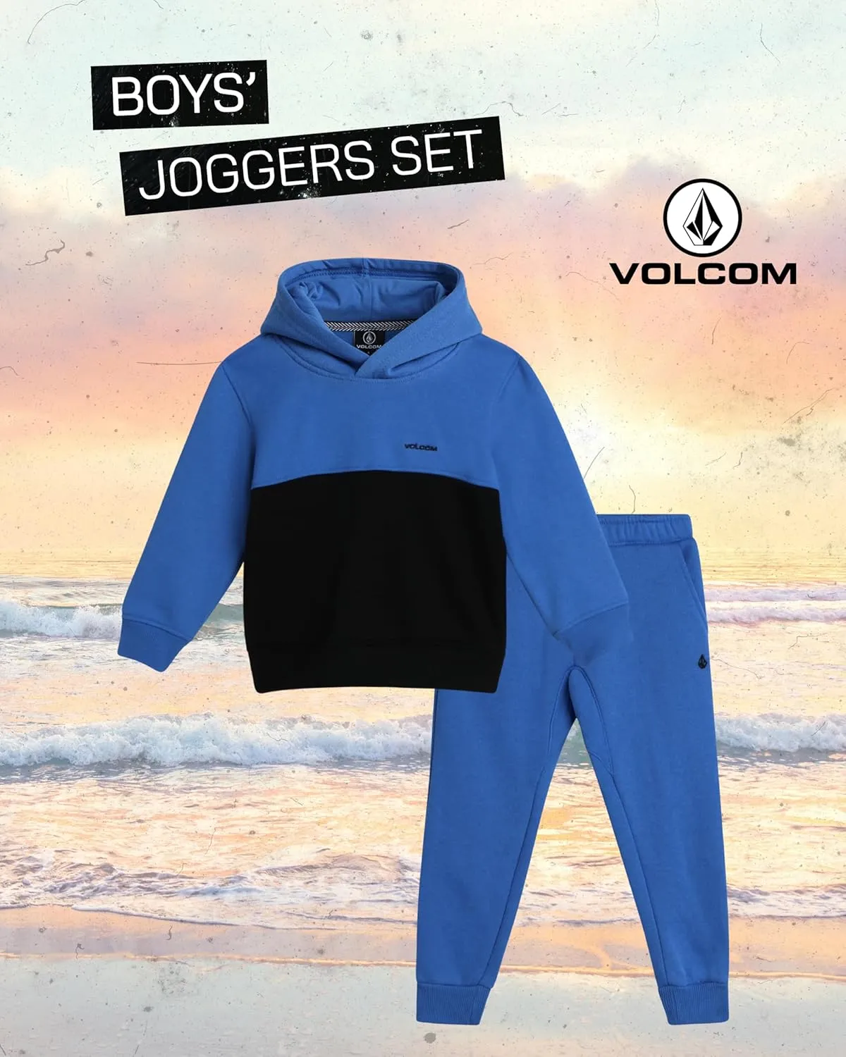 Volcom Toddler Boys Joggers Set - 2 Piece Fleece Pullover Hoodie and Jogger Pants - Matching Outfit for Little Boys (12M-7)