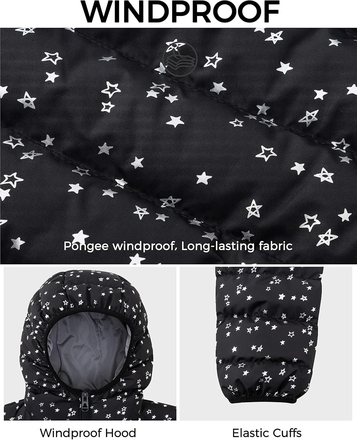wantdo Girl's Lightweight Winter Coat Padded Puffer Jacket Waterproof Bubble Coat Hooded