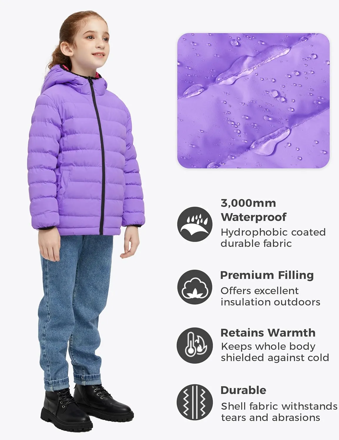 wantdo Girl's Lightweight Winter Coat Padded Puffer Jacket Waterproof Bubble Coat Hooded