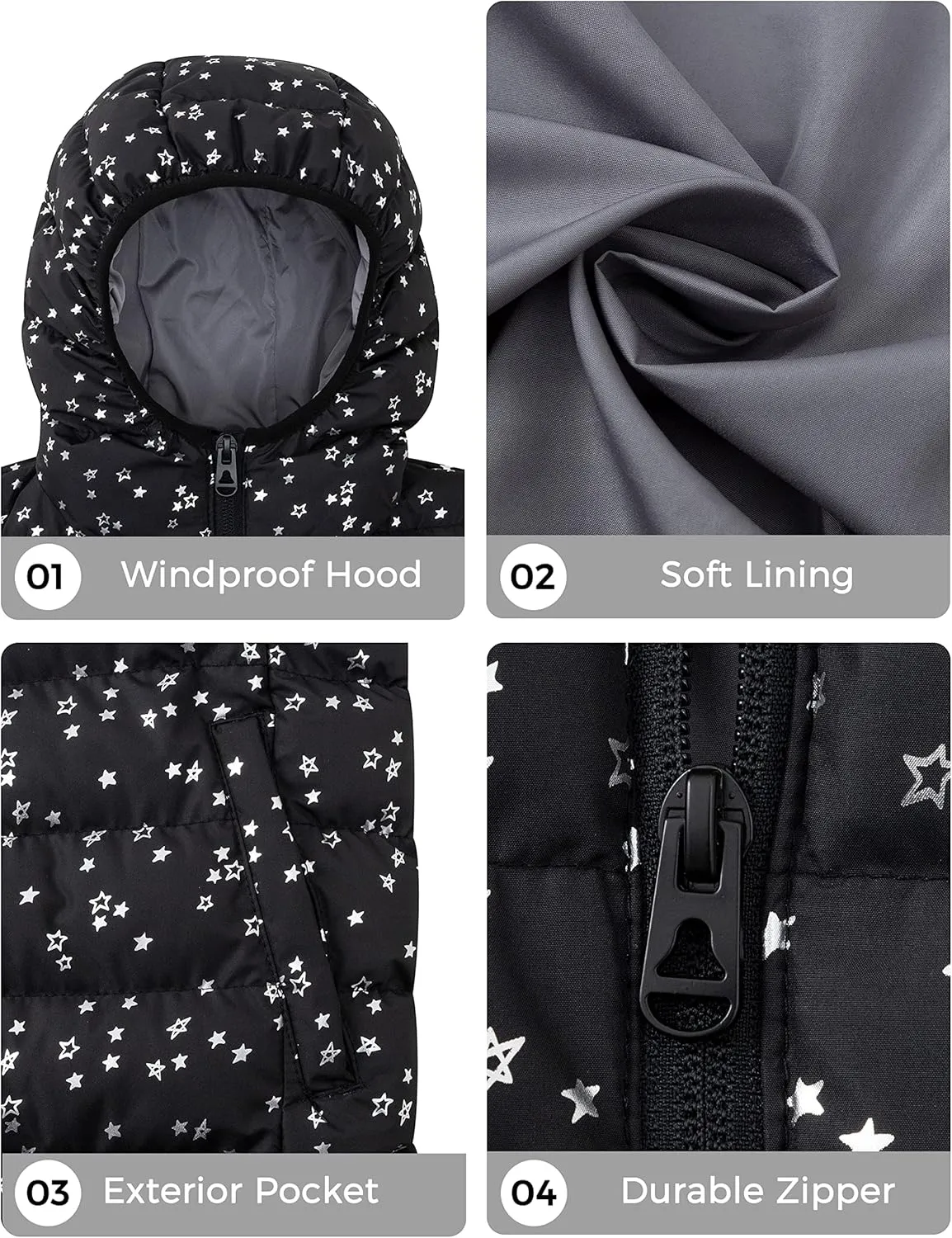 wantdo Girl's Lightweight Winter Coat Padded Puffer Jacket Waterproof Bubble Coat Hooded