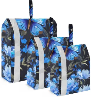 Watercolor Flower Butterflies Blue Packing Cubes for Suitcases 3 Set Compression Lightweight Luggage Packing Organizers for Carry on Suitcase Travel Accessories Luggage Organizer Bags Set