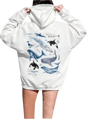 WDIRARA Women's Graphic Print Oversize Hoodie Drop Shoulder Long Sleeve Sweatshirts