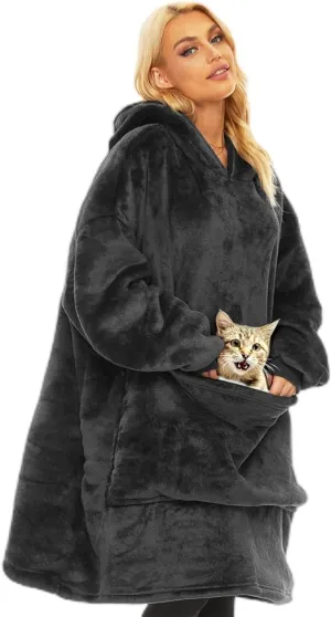 Wearable Blanket Hoodie for Adults Women Men,Oversized Soft Warm Sherpa Fleece Hoodie with Pets Giant Pocket