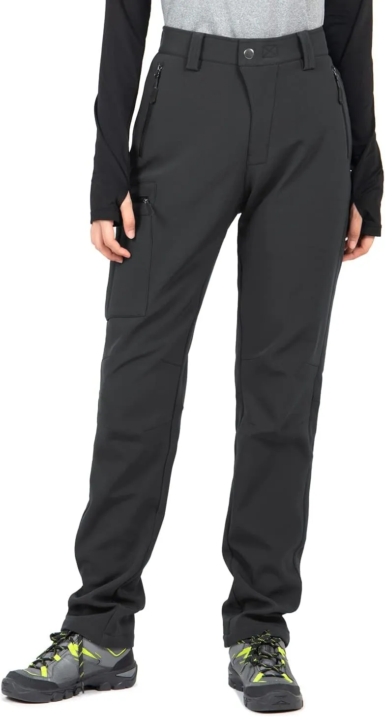 Wespornow Women's-Fleece-Lined-Hiking-Pants Snow-Ski-Pants Water-Resistance-Outdoor-Softshell-Insulated-Pants for Winter