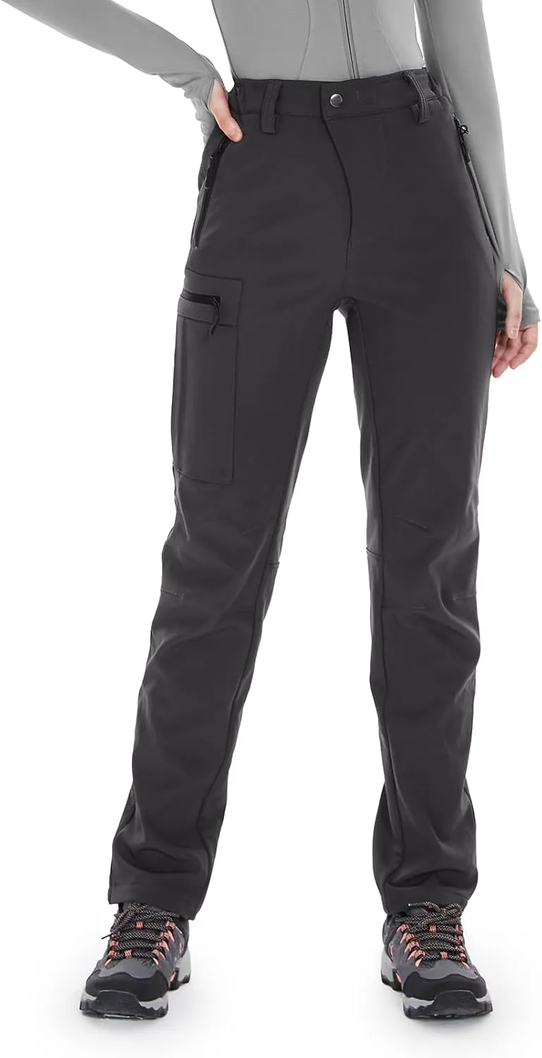Wespornow Women's-Fleece-Lined-Hiking-Pants Snow-Ski-Pants Water-Resistance-Outdoor-Softshell-Insulated-Pants for Winter