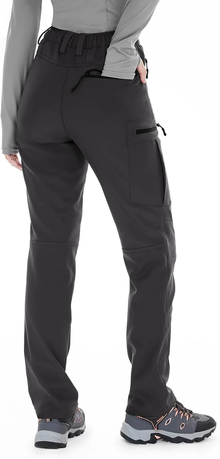 Wespornow Women's-Fleece-Lined-Hiking-Pants Snow-Ski-Pants Water-Resistance-Outdoor-Softshell-Insulated-Pants for Winter