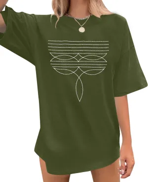 Western Shirts for Women Boot Stitch Embroidery Shirt Rodeo Vintage Tshirt Oversized Boho Country Music Short Sleeve Top