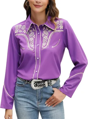Western Shirts for Women Embroidered Long Sleeve Floral Button Up Rodeo Cowgirl Show Wear Ladies Clothes