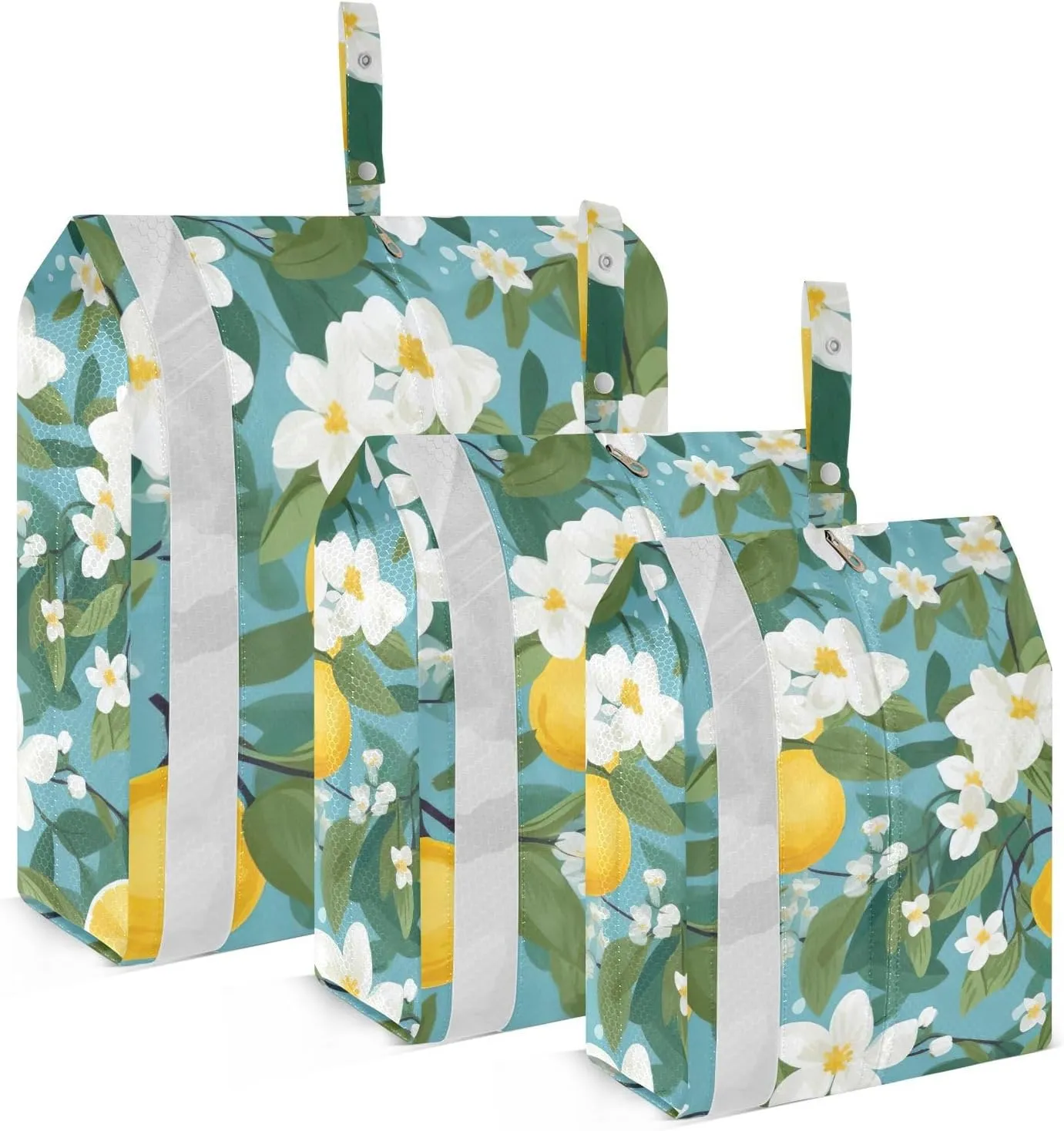 White Flowers Lemons Packing Cubes for Suitcases 3 Set Compression Lightweight Luggage Packing Organizers for Carry on Suitcase Travel Accessories Luggage Organizer Bags Set