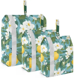 White Flowers Lemons Packing Cubes for Suitcases 3 Set Compression Lightweight Luggage Packing Organizers for Carry on Suitcase Travel Accessories Luggage Organizer Bags Set
