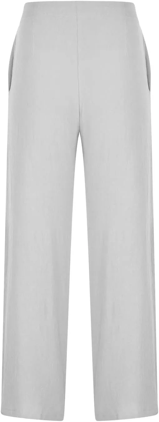 Wide Leg Linen Pants for Women Cotton Elastic Waisted Casual Loose Baggy Flowy Lounge Trousers with Pockets