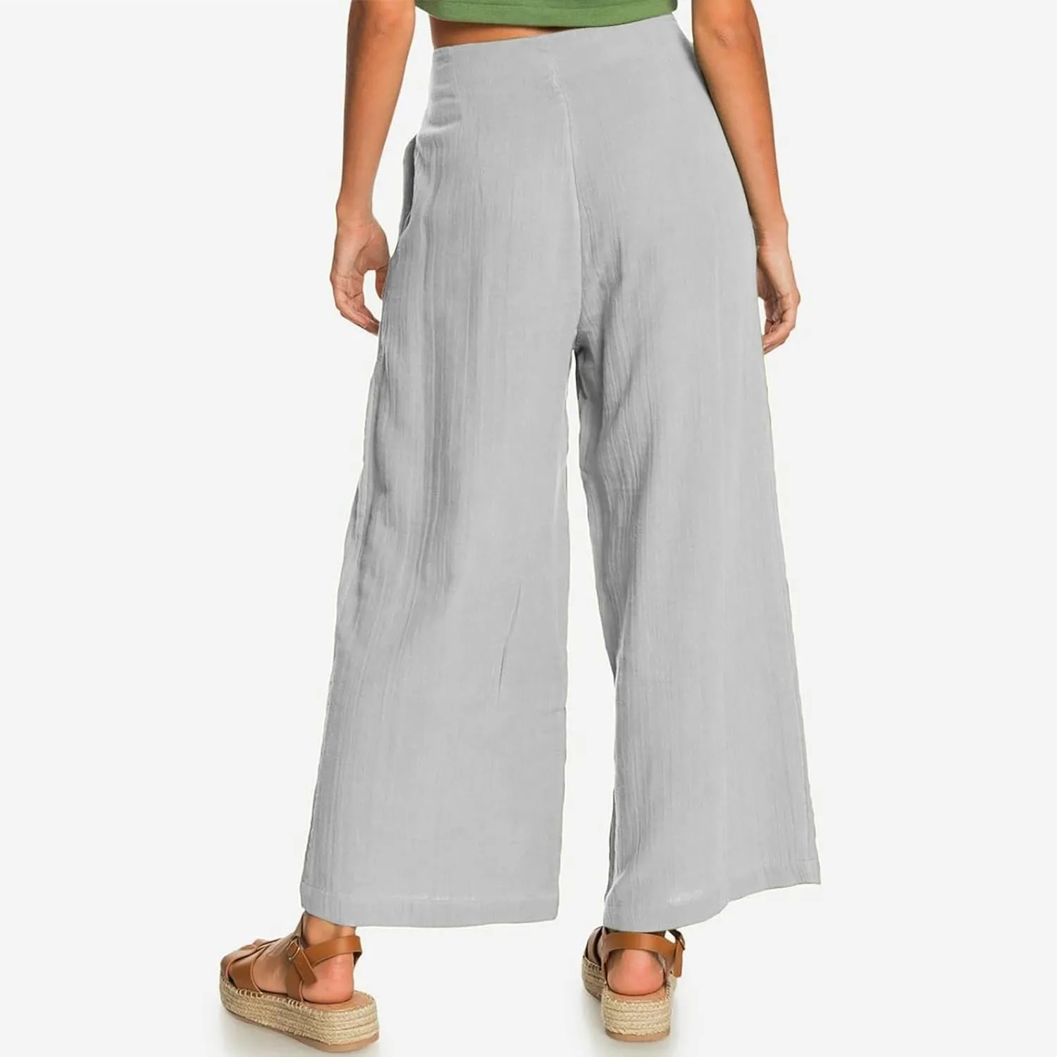 Wide Leg Linen Pants for Women Cotton Elastic Waisted Casual Loose Baggy Flowy Lounge Trousers with Pockets