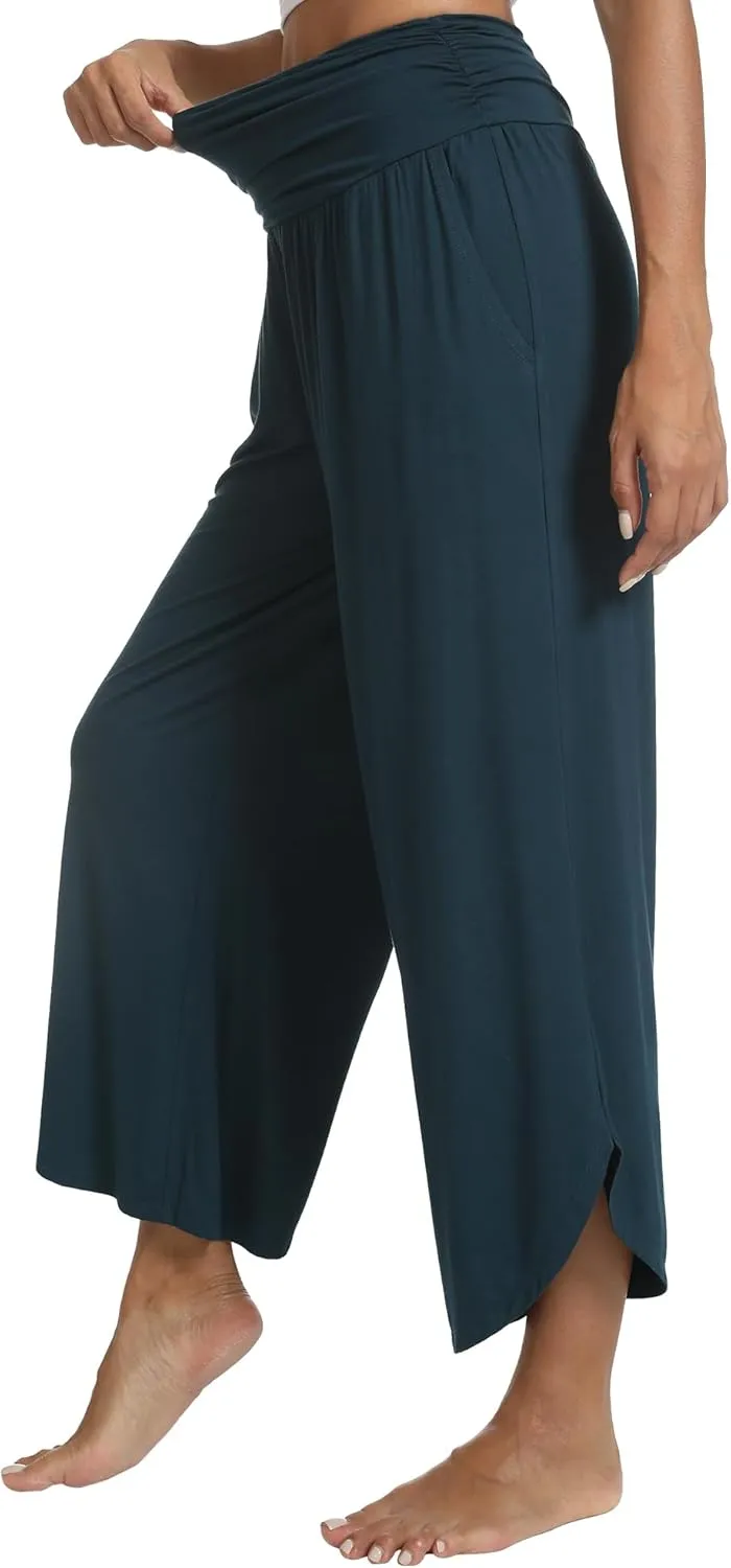 WiWi Women's Lounge Pants Wide Leg Yoga Bottoms Soft High Waist Sweatpants with Pockets Viscose from Bamboo S-XXL