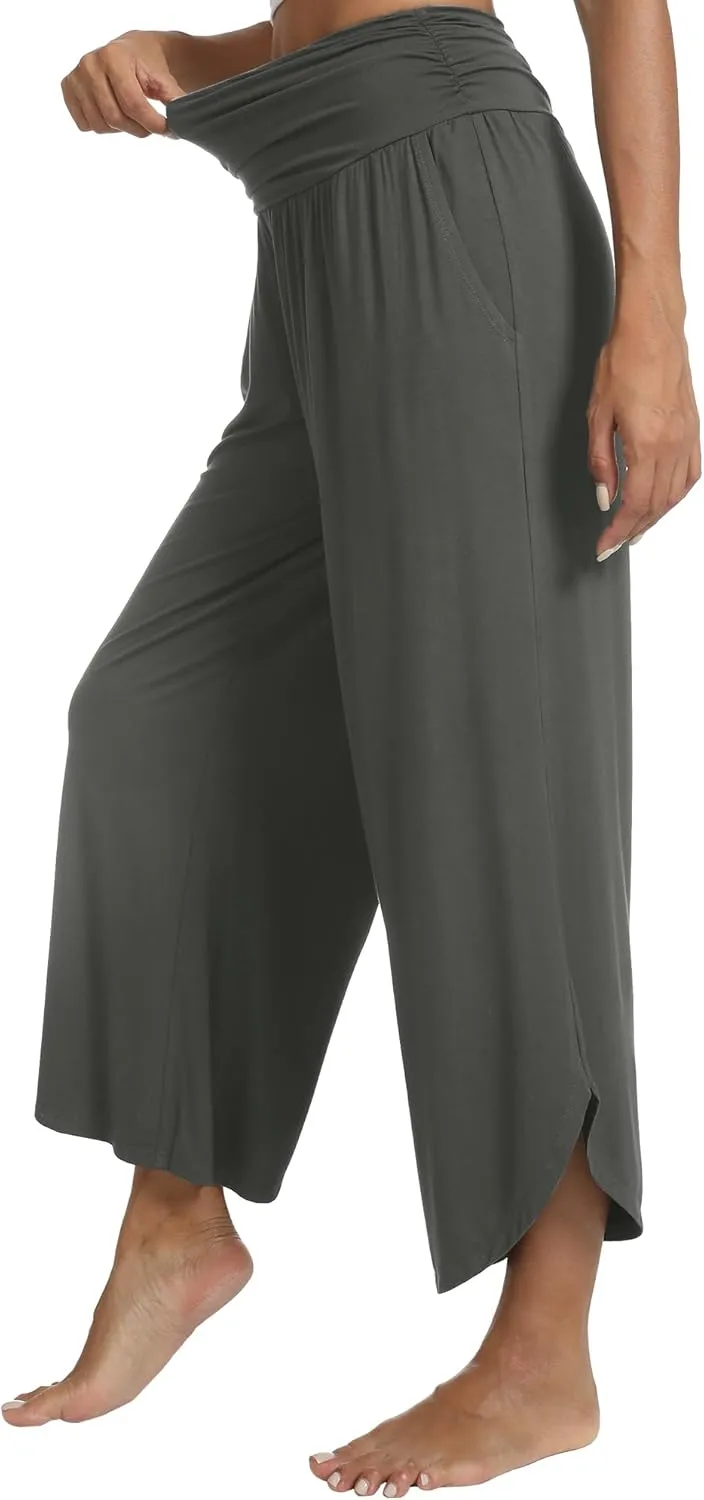 WiWi Women's Lounge Pants Wide Leg Yoga Bottoms Soft High Waist Sweatpants with Pockets Viscose from Bamboo S-XXL