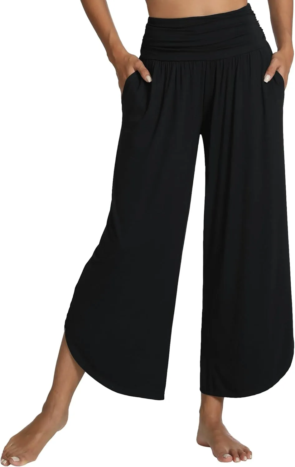 WiWi Women's Lounge Pants Wide Leg Yoga Bottoms Soft High Waist Sweatpants with Pockets Viscose from Bamboo S-XXL