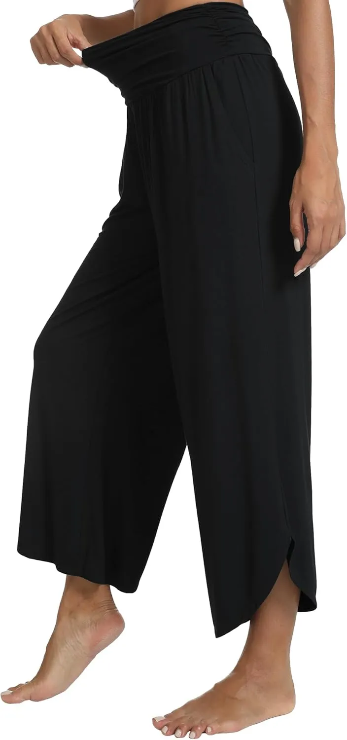 WiWi Women's Lounge Pants Wide Leg Yoga Bottoms Soft High Waist Sweatpants with Pockets Viscose from Bamboo S-XXL