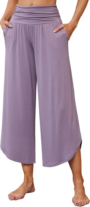 WiWi Women's Lounge Pants Wide Leg Yoga Bottoms Soft High Waist Sweatpants with Pockets Viscose from Bamboo S-XXL