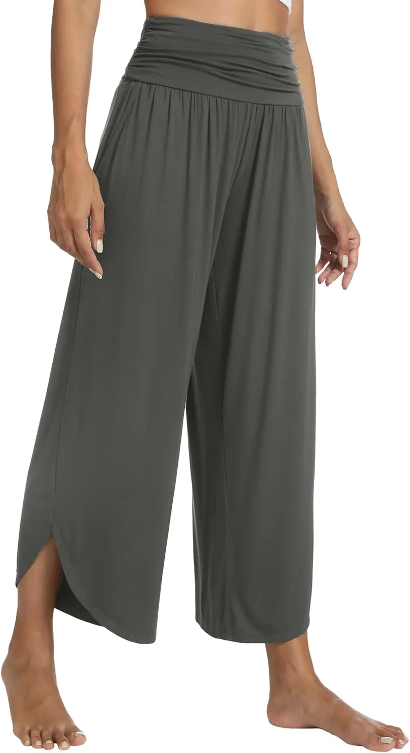 WiWi Women's Lounge Pants Wide Leg Yoga Bottoms Soft High Waist Sweatpants with Pockets Viscose from Bamboo S-XXL